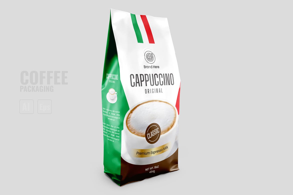 Bao bì cà phê cappucino trắng xanh - BB20042021-004
